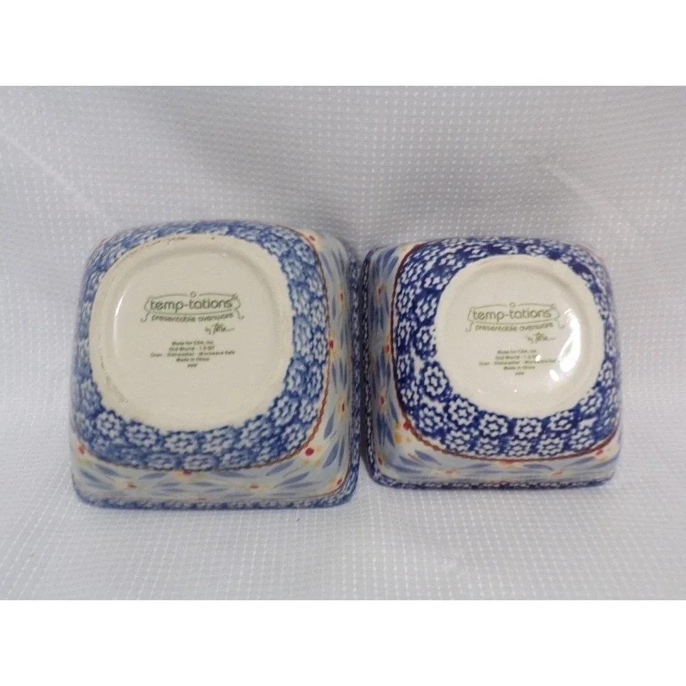 Temp-Tations by tara Old World Blue Square Baking or Serving Bowls  Square PPP